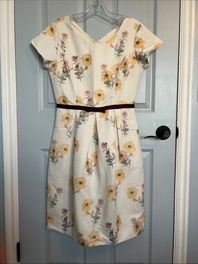 DownEast Cream Midi Dress with Yellow Floral Print